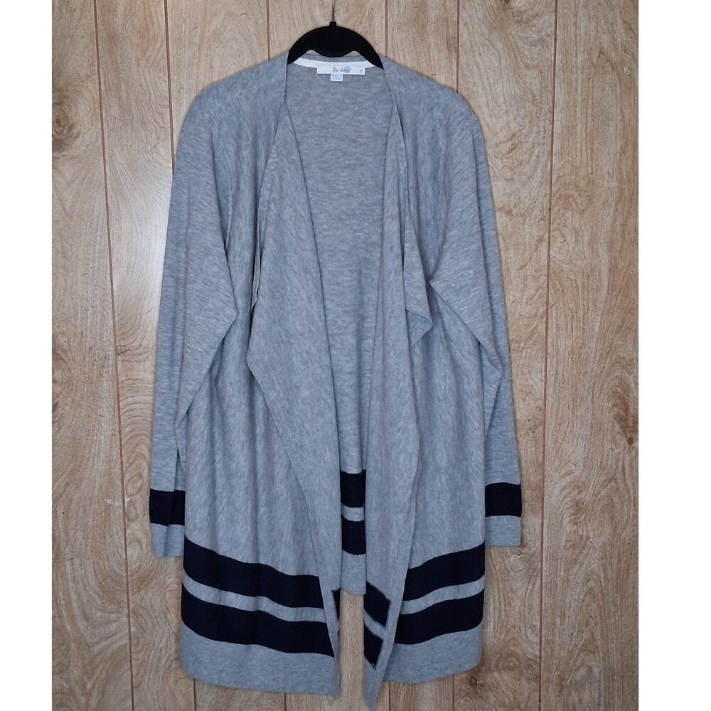 Boden 100% Wool Open Front Gray with Blue Stripes Cardigan Size XL